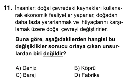 5. Sınıf Sosyal Bilgiler 2023 İOKBS Bursluluk Sınavı 11. Soru görseli