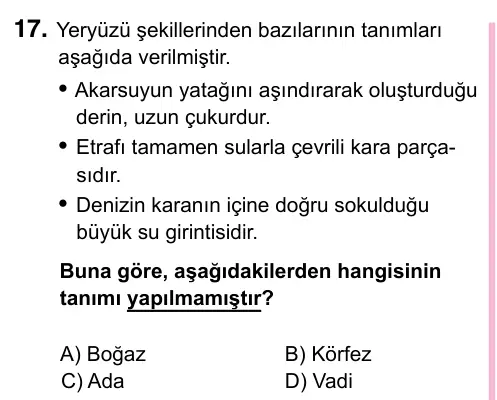 5. Sınıf Sosyal Bilgiler 2023 İOKBS Bursluluk Sınavı 17. Soru görseli