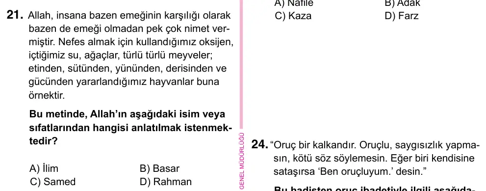 5. Sınıf Sosyal Bilgiler 2023 İOKBS Bursluluk Sınavı 21. Soru görseli
