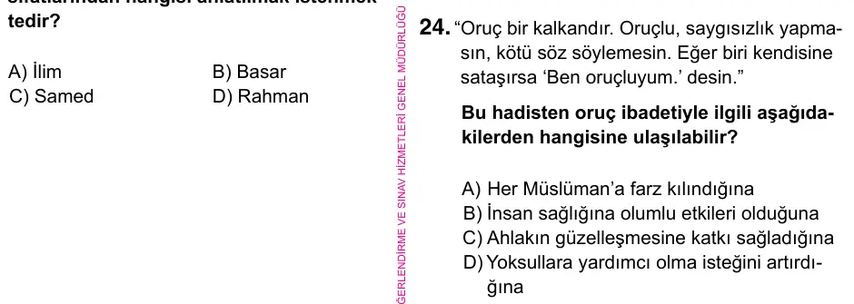5. Sınıf Sosyal Bilgiler 2023 İOKBS Bursluluk Sınavı 24. Soru görseli