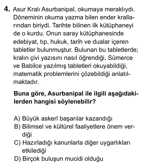 5. Sınıf Sosyal Bilgiler 2023 İOKBS Bursluluk Sınavı 4. Soru görseli