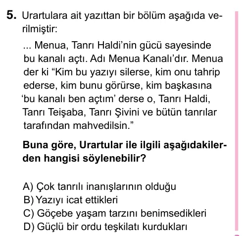 5. Sınıf Sosyal Bilgiler 2023 İOKBS Bursluluk Sınavı 5. Soru görseli
