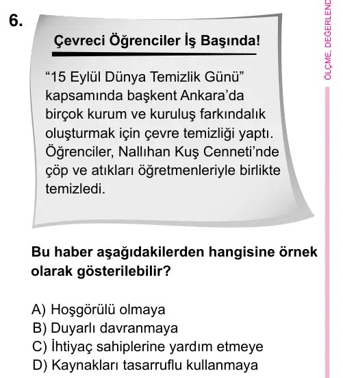 5. Sınıf Sosyal Bilgiler 2023 İOKBS Bursluluk Sınavı 6. Soru görseli