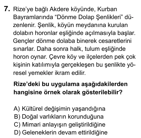 5. Sınıf Sosyal Bilgiler 2023 İOKBS Bursluluk Sınavı 7. Soru görseli
