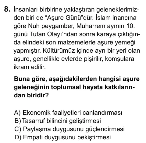 5. Sınıf Sosyal Bilgiler 2023 İOKBS Bursluluk Sınavı 8. Soru görseli