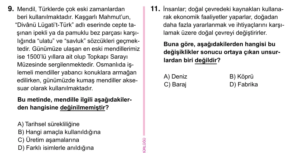 5. Sınıf Sosyal Bilgiler 2023 İOKBS Bursluluk Sınavı 9. Soru görseli