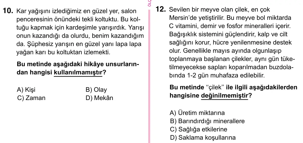 5. Sınıf Türkçe 2023 İOKBS Bursluluk Sınavı 12. Soru görseli