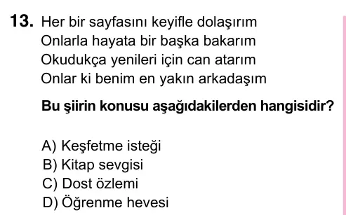 5. Sınıf Türkçe 2023 İOKBS Bursluluk Sınavı 13. Soru görseli