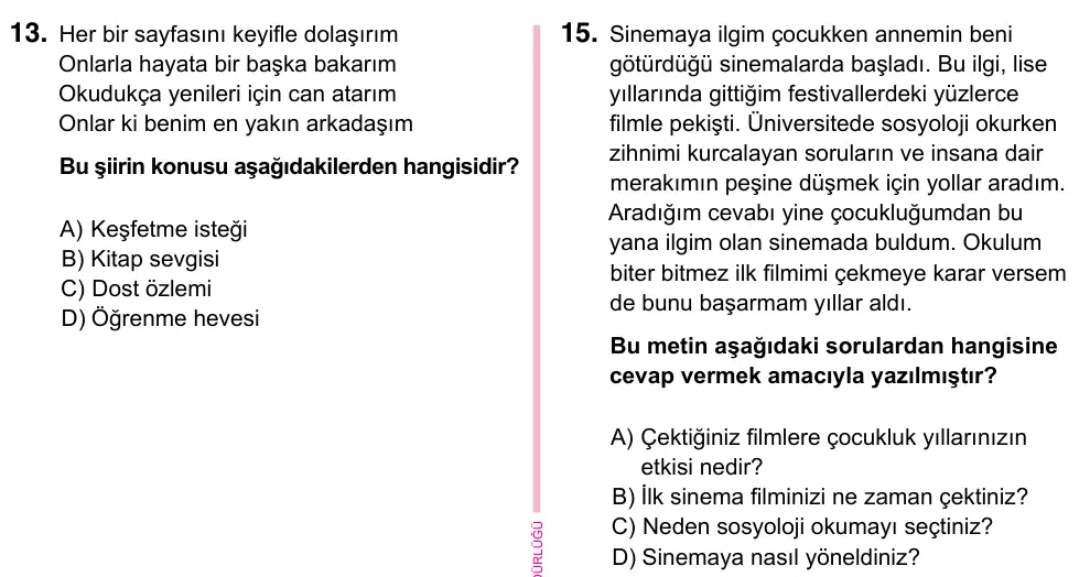5. Sınıf Türkçe 2023 İOKBS Bursluluk Sınavı 15. Soru görseli