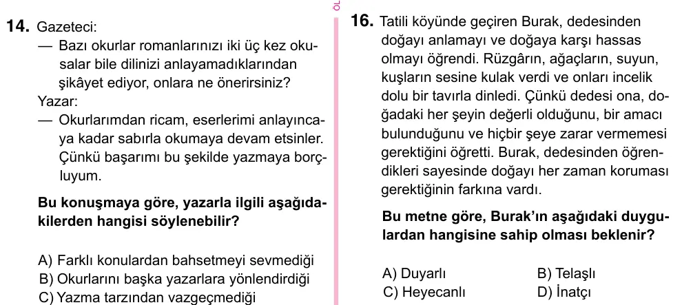 5. Sınıf Türkçe 2023 İOKBS Bursluluk Sınavı 16. Soru görseli