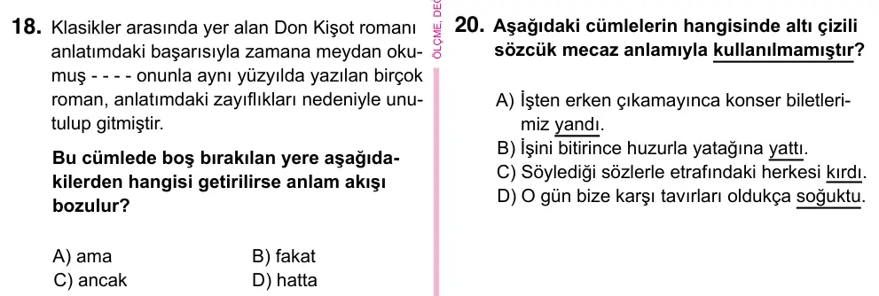 5. Sınıf Türkçe 2023 İOKBS Bursluluk Sınavı 18. Soru görseli