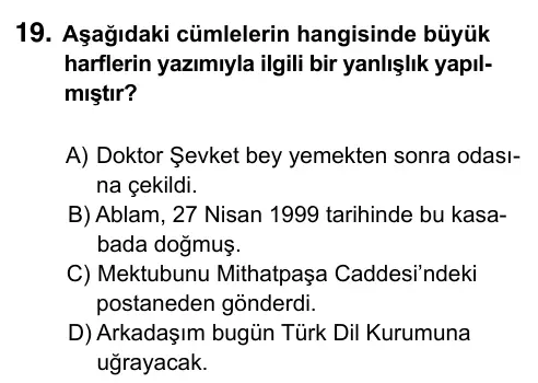 5. Sınıf Türkçe 2023 İOKBS Bursluluk Sınavı 19. Soru görseli