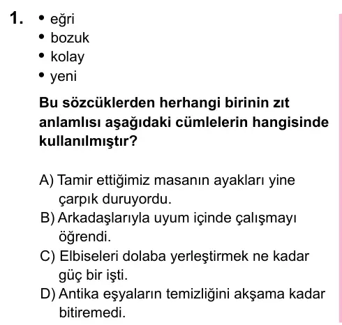 5. Sınıf Türkçe 2023 İOKBS Bursluluk Sınavı 1. Soru görseli
