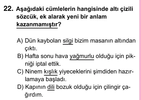 5. Sınıf Türkçe 2023 İOKBS Bursluluk Sınavı 22. Soru görseli