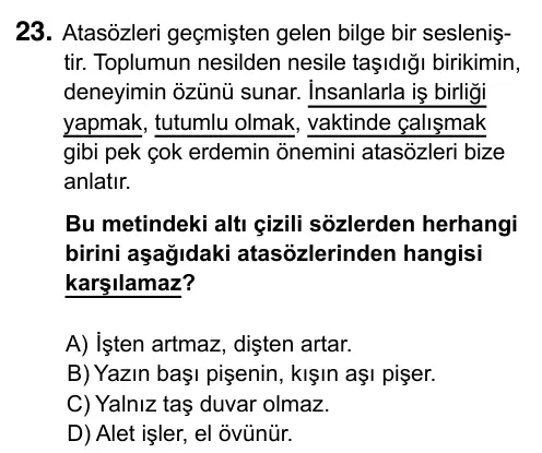 5. Sınıf Türkçe 2023 İOKBS Bursluluk Sınavı 23. Soru görseli