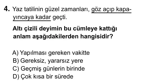 5. Sınıf Türkçe 2023 İOKBS Bursluluk Sınavı 4. Soru görseli