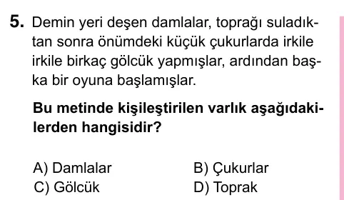 5. Sınıf Türkçe 2023 İOKBS Bursluluk Sınavı 5. Soru görseli