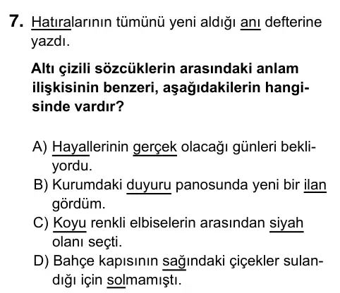 5. Sınıf Türkçe 2023 İOKBS Bursluluk Sınavı 7. Soru görseli