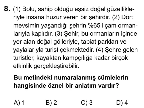5. Sınıf Türkçe 2023 İOKBS Bursluluk Sınavı 8. Soru görseli