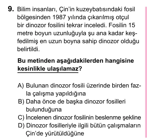 5. Sınıf Türkçe 2023 İOKBS Bursluluk Sınavı 9. Soru görseli