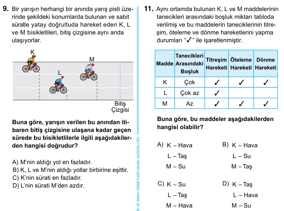 6. Sınıf Fen Bilimleri 2023 İOKBS Bursluluk Sınavı 11. Soru görseli