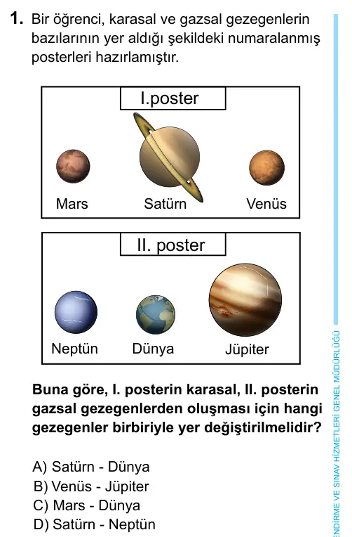 6. Sınıf Fen Bilimleri 2023 İOKBS Bursluluk Sınavı 1. Soru görseli