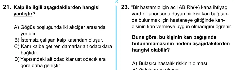 6. Sınıf Fen Bilimleri 2023 İOKBS Bursluluk Sınavı 21. Soru görseli