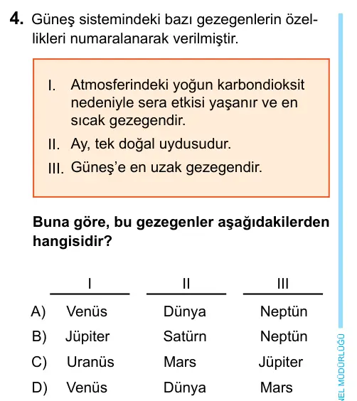 6. Sınıf Fen Bilimleri 2023 İOKBS Bursluluk Sınavı 4. Soru görseli