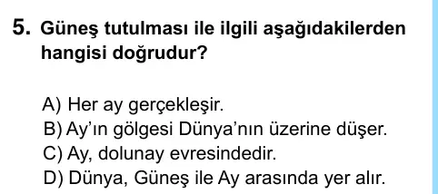 6. Sınıf Fen Bilimleri 2023 İOKBS Bursluluk Sınavı 5. Soru görseli