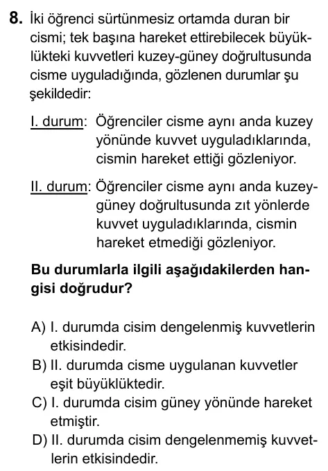 6. Sınıf Fen Bilimleri 2023 İOKBS Bursluluk Sınavı 8. Soru görseli