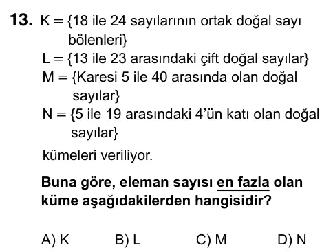 6. Sınıf Matematik 2023 İOKBS Bursluluk Sınavı 13. Soru görseli