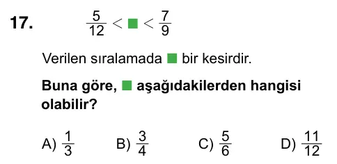 6. Sınıf Matematik 2023 İOKBS Bursluluk Sınavı 17. Soru görseli