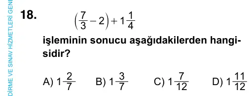 6. Sınıf Matematik 2023 İOKBS Bursluluk Sınavı 18. Soru görseli