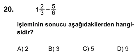 6. Sınıf Matematik 2023 İOKBS Bursluluk Sınavı 20. Soru görseli
