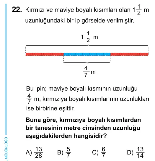 6. Sınıf Matematik 2023 İOKBS Bursluluk Sınavı 22. Soru görseli