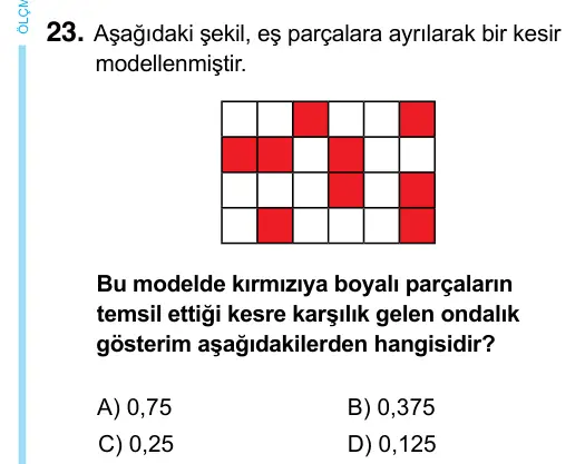 6. Sınıf Matematik 2023 İOKBS Bursluluk Sınavı 23. Soru görseli