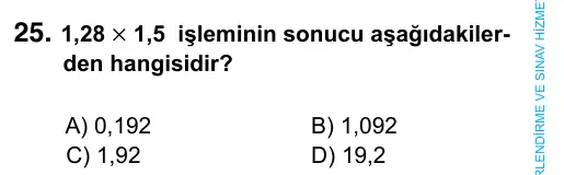 6. Sınıf Matematik 2023 İOKBS Bursluluk Sınavı 25. Soru görseli