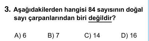 6. Sınıf Matematik 2023 İOKBS Bursluluk Sınavı 3. Soru görseli