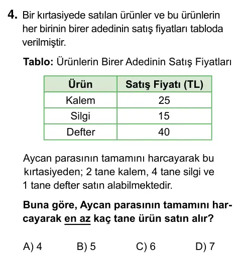6. Sınıf Matematik 2023 İOKBS Bursluluk Sınavı 4. Soru görseli