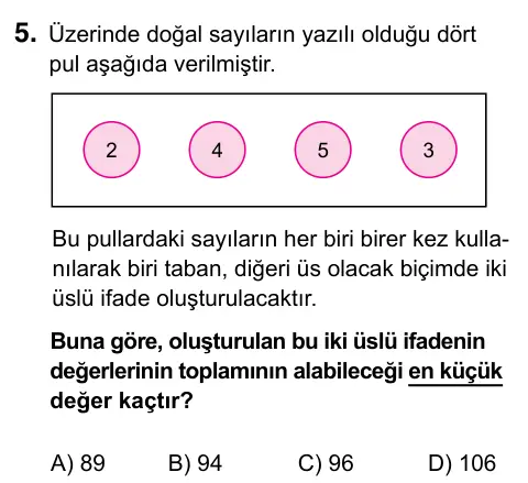 6. Sınıf Matematik 2023 İOKBS Bursluluk Sınavı 5. Soru görseli