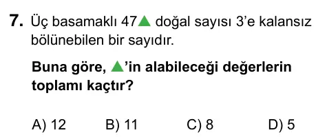 6. Sınıf Matematik 2023 İOKBS Bursluluk Sınavı 7. Soru görseli