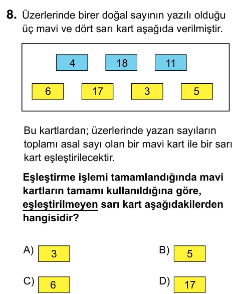 6. Sınıf Matematik 2023 İOKBS Bursluluk Sınavı 8. Soru görseli