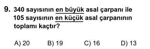 6. Sınıf Matematik 2023 İOKBS Bursluluk Sınavı 9. Soru görseli