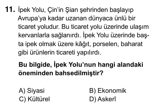 6. Sınıf Sosyal Bilgiler 2023 İOKBS Bursluluk Sınavı 11. Soru görseli