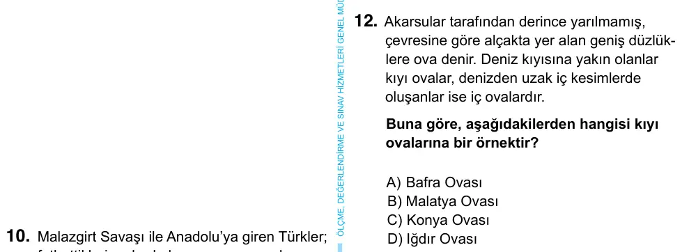 6. Sınıf Sosyal Bilgiler 2023 İOKBS Bursluluk Sınavı 12. Soru görseli