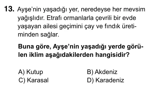 6. Sınıf Sosyal Bilgiler 2023 İOKBS Bursluluk Sınavı 13. Soru görseli
