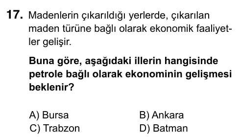 6. Sınıf Sosyal Bilgiler 2023 İOKBS Bursluluk Sınavı 17. Soru görseli