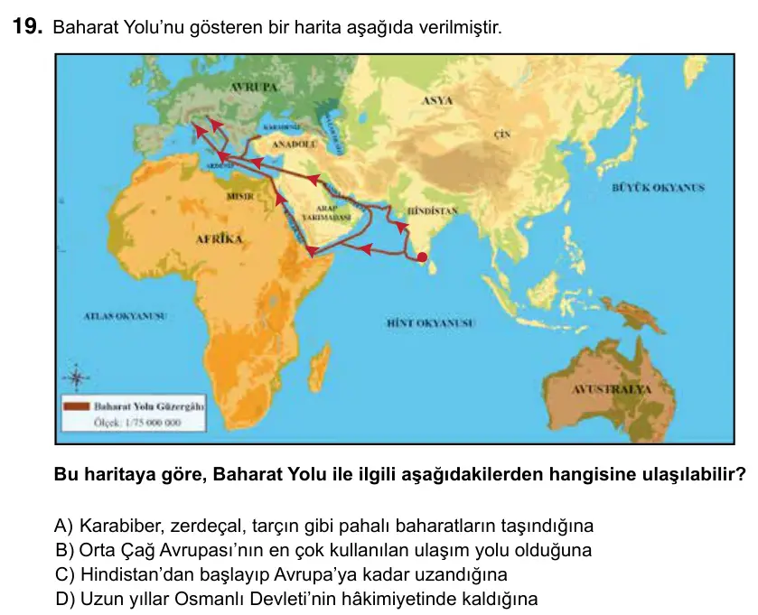 6. Sınıf Sosyal Bilgiler 2023 İOKBS Bursluluk Sınavı 19. Soru görseli