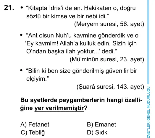 6. Sınıf Sosyal Bilgiler 2023 İOKBS Bursluluk Sınavı 21. Soru görseli