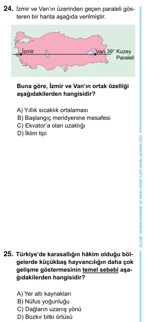 6. Sınıf Sosyal Bilgiler 2023 İOKBS Bursluluk Sınavı 25. Soru görseli (2/4)